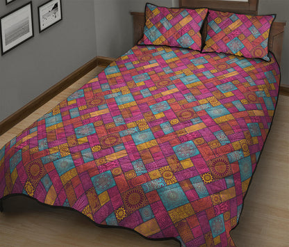 Indian Patchwork Pattern Print Quilt Bed Set