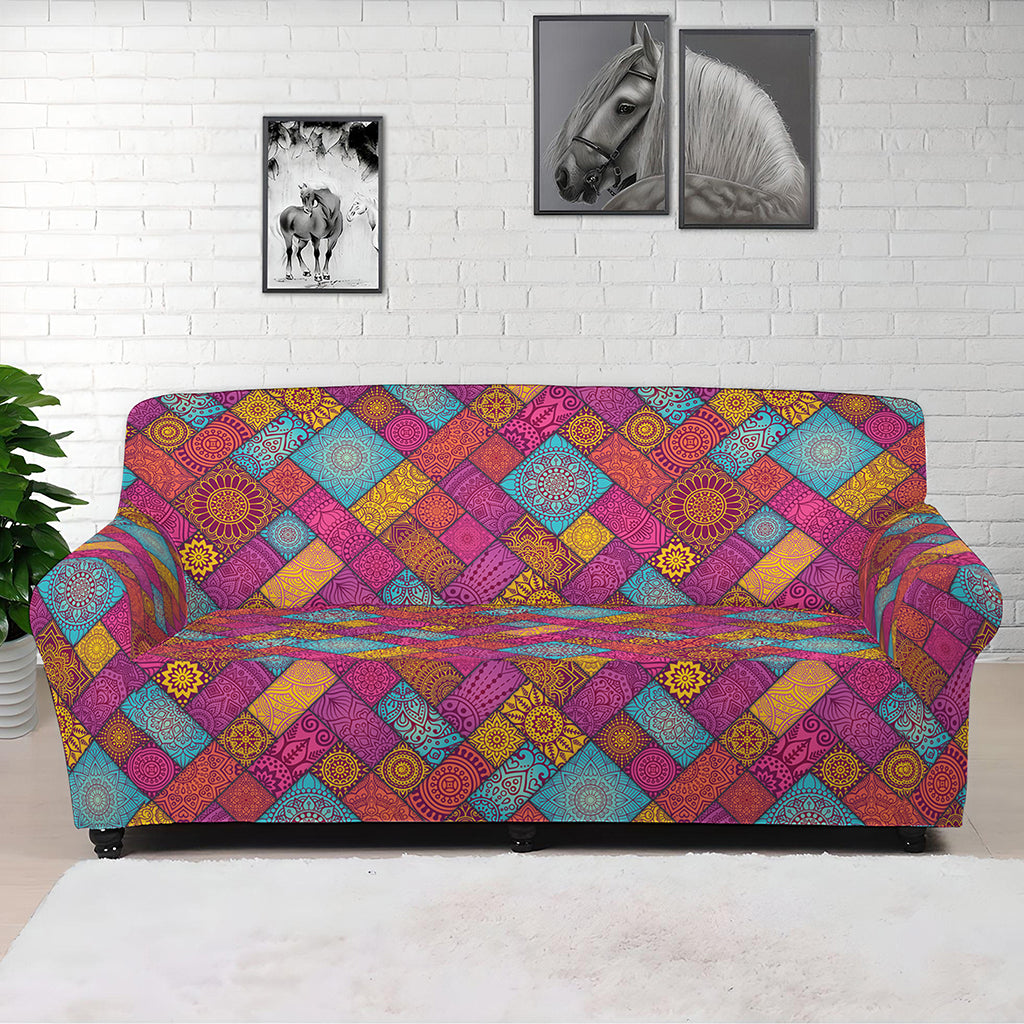 Indian Patchwork Pattern Print Sofa Cover