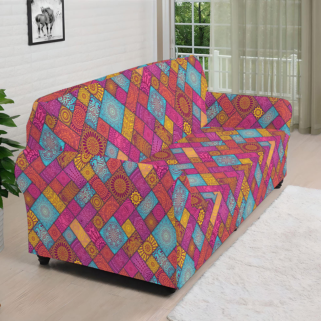 Indian Patchwork Pattern Print Sofa Cover