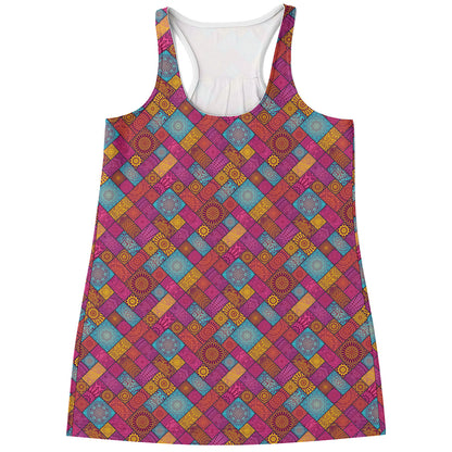 Indian Patchwork Pattern Print Women's Racerback Tank Top