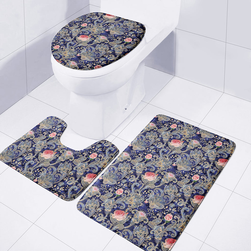 Indian Rose Paisley Pattern Print 3 Piece Bath Mat Set