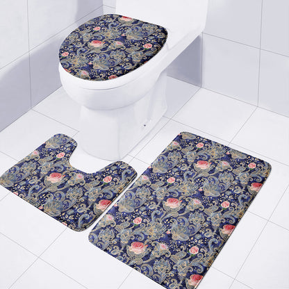 Indian Rose Paisley Pattern Print 3 Piece Bath Mat Set