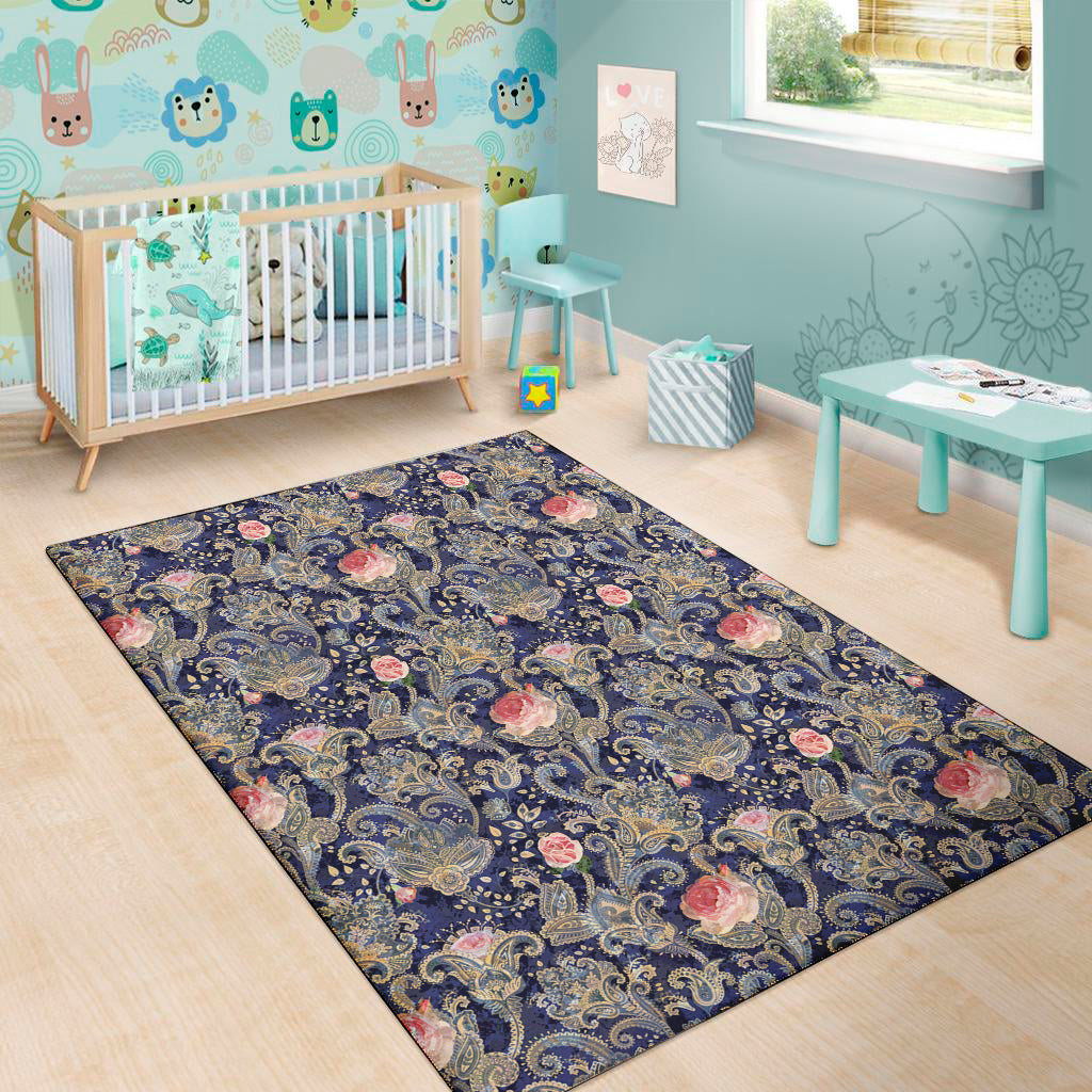 Indian Rose Paisley Pattern Print Area Rug