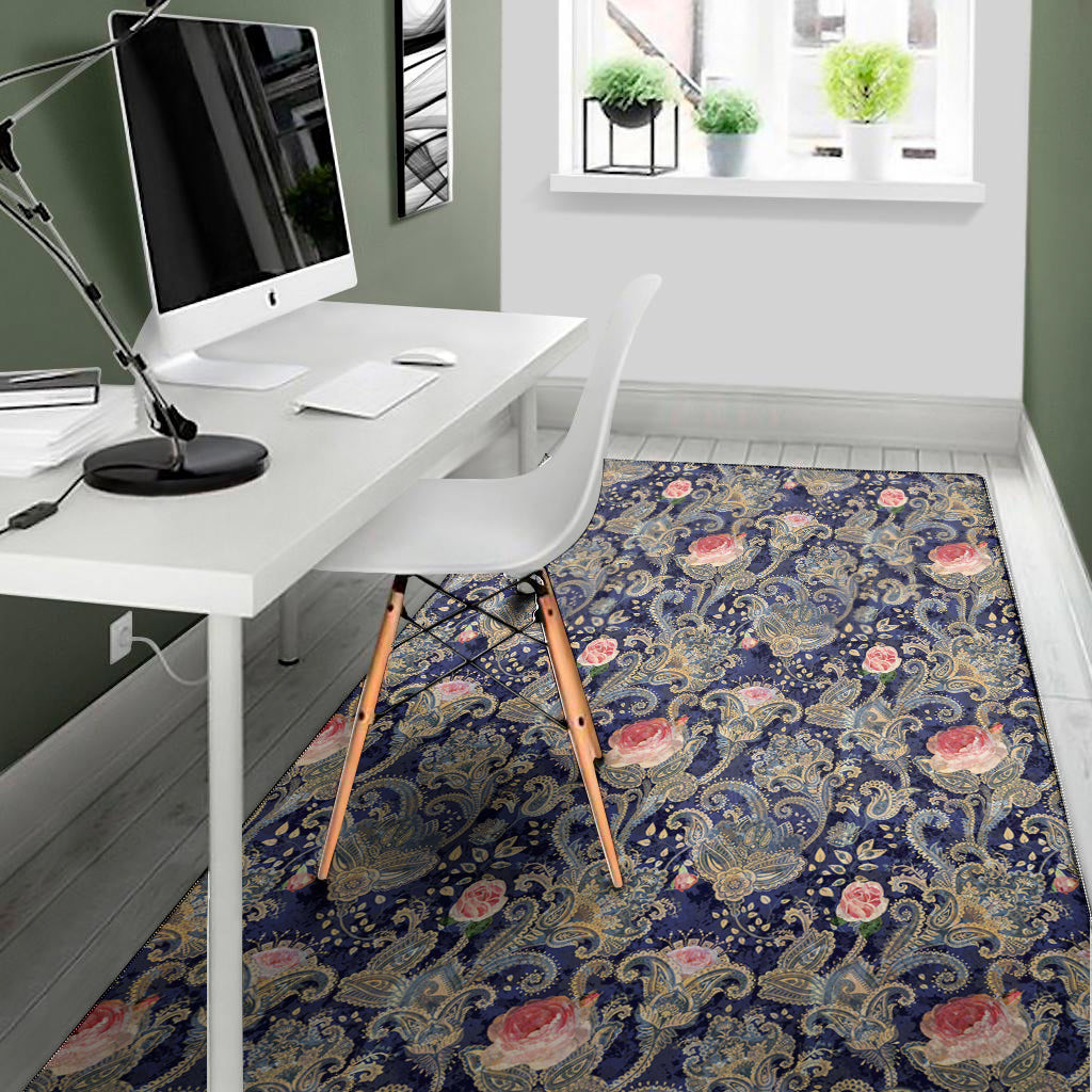 Indian Rose Paisley Pattern Print Area Rug