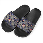 Indian Rose Paisley Pattern Print Black Slide Sandals