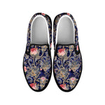 Indian Rose Paisley Pattern Print Black Slip On Shoes