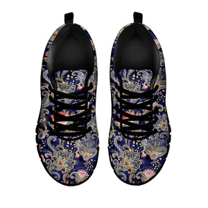 Indian Rose Paisley Pattern Print Black Sneakers