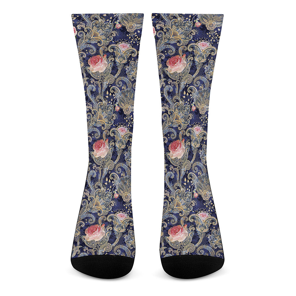 Indian Rose Paisley Pattern Print Crew Socks