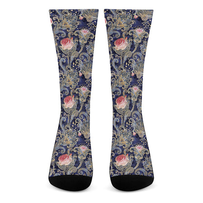 Indian Rose Paisley Pattern Print Crew Socks