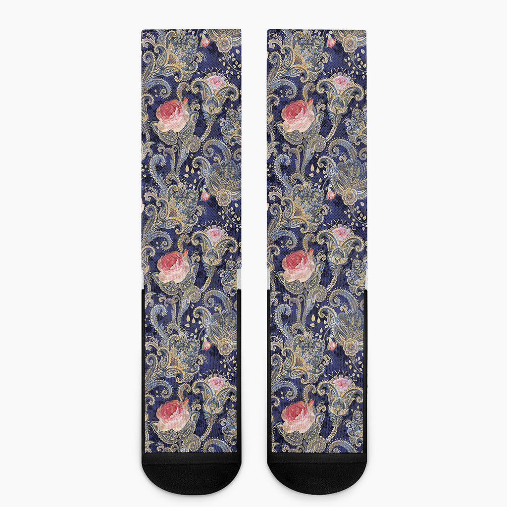 Indian Rose Paisley Pattern Print Crew Socks