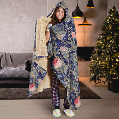 Indian Rose Paisley Pattern Print Hooded Blanket