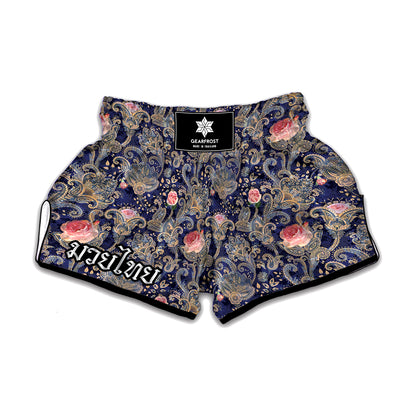 Indian Rose Paisley Pattern Print Muay Thai Boxing Shorts