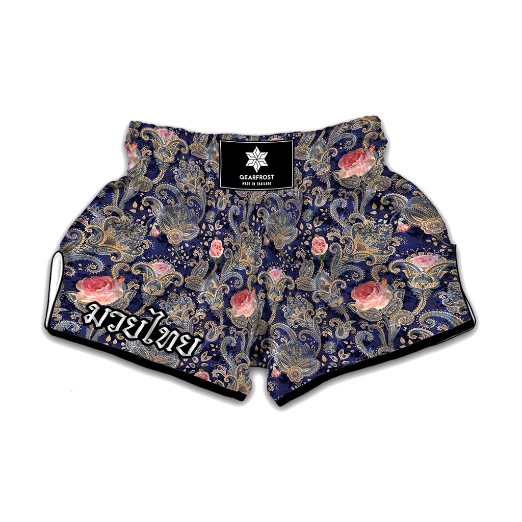 Indian Rose Paisley Pattern Print Muay Thai Boxing Shorts