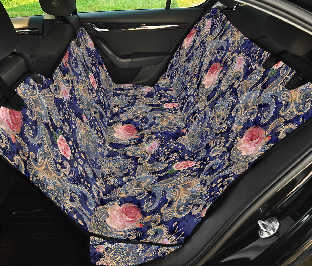 Indian Rose Paisley Pattern Print Pet Car Back Seat Cover