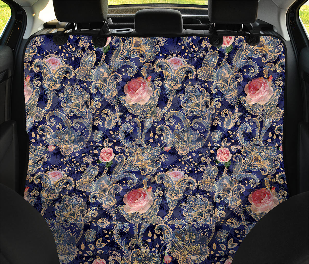 Indian Rose Paisley Pattern Print Pet Car Back Seat Cover