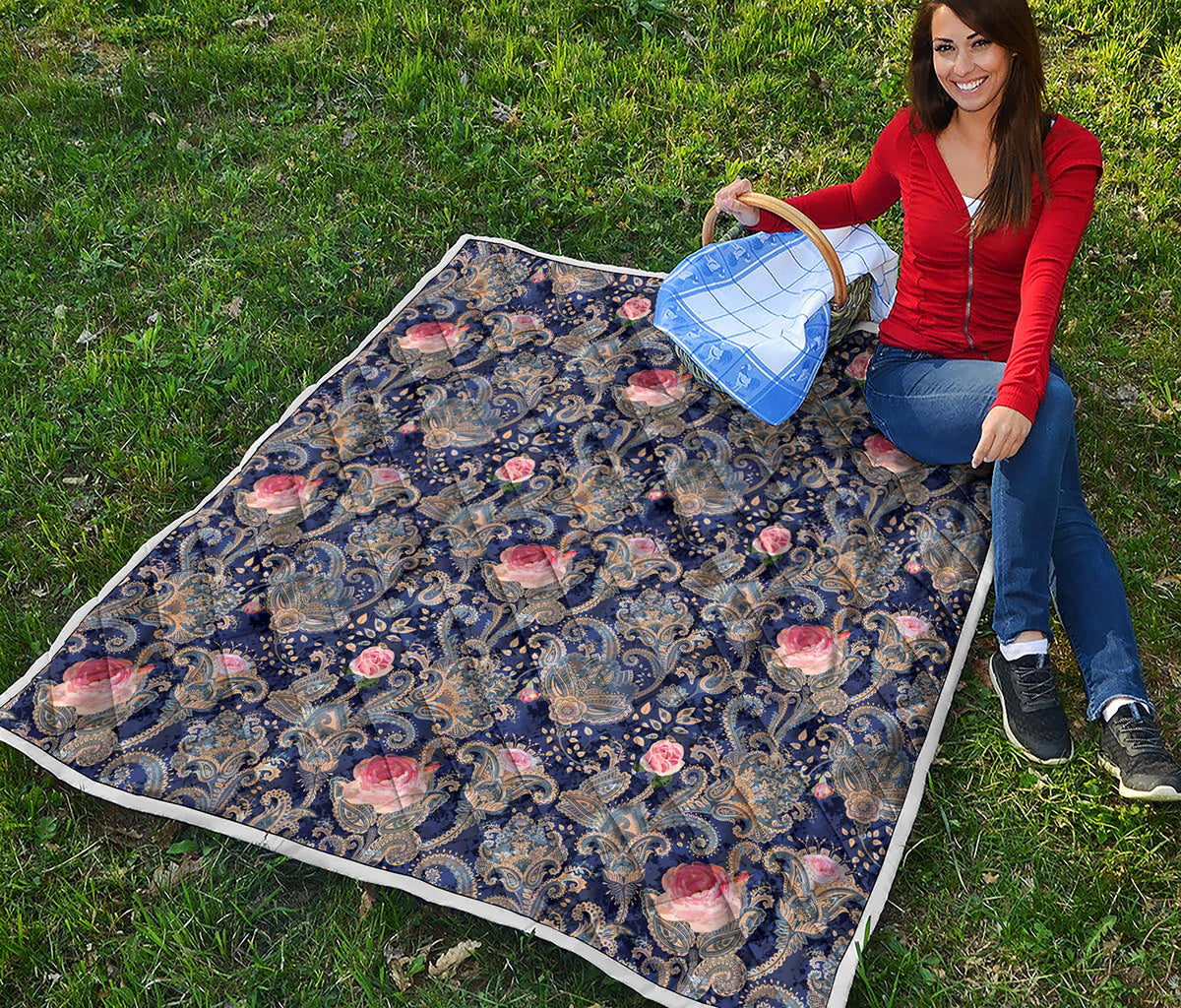 Indian Rose Paisley Pattern Print Quilt