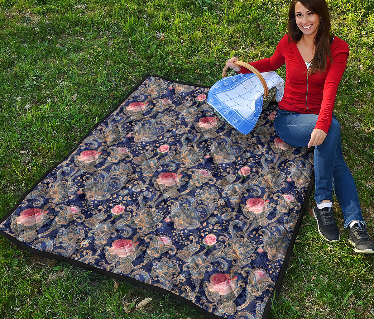 Indian Rose Paisley Pattern Print Quilt