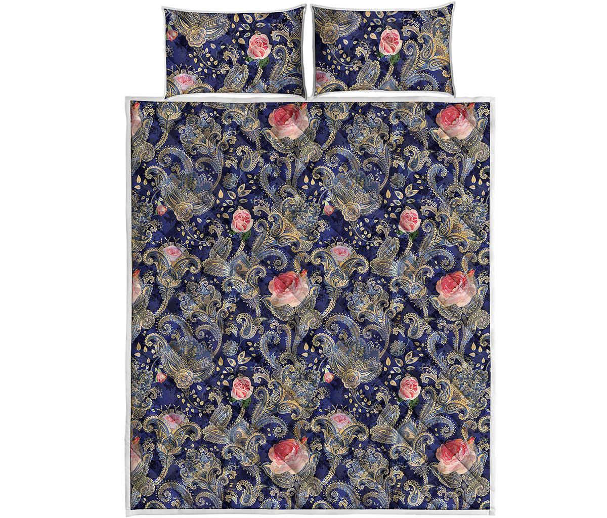 Indian Rose Paisley Pattern Print Quilt Bed Set