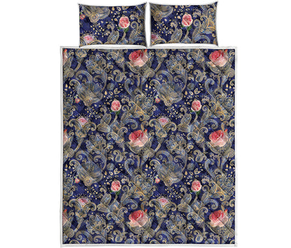 Indian Rose Paisley Pattern Print Quilt Bed Set