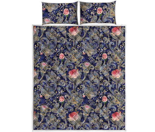 Indian Rose Paisley Pattern Print Quilt Bed Set