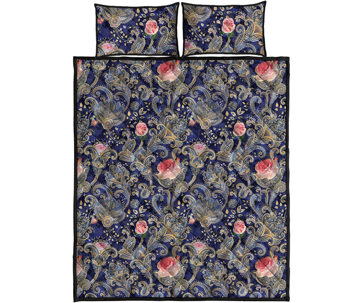 Indian Rose Paisley Pattern Print Quilt Bed Set