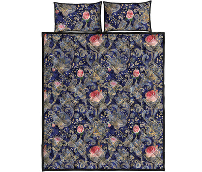 Indian Rose Paisley Pattern Print Quilt Bed Set