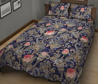 Indian Rose Paisley Pattern Print Quilt Bed Set