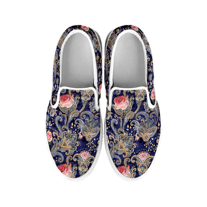 Indian Rose Paisley Pattern Print White Slip On Shoes