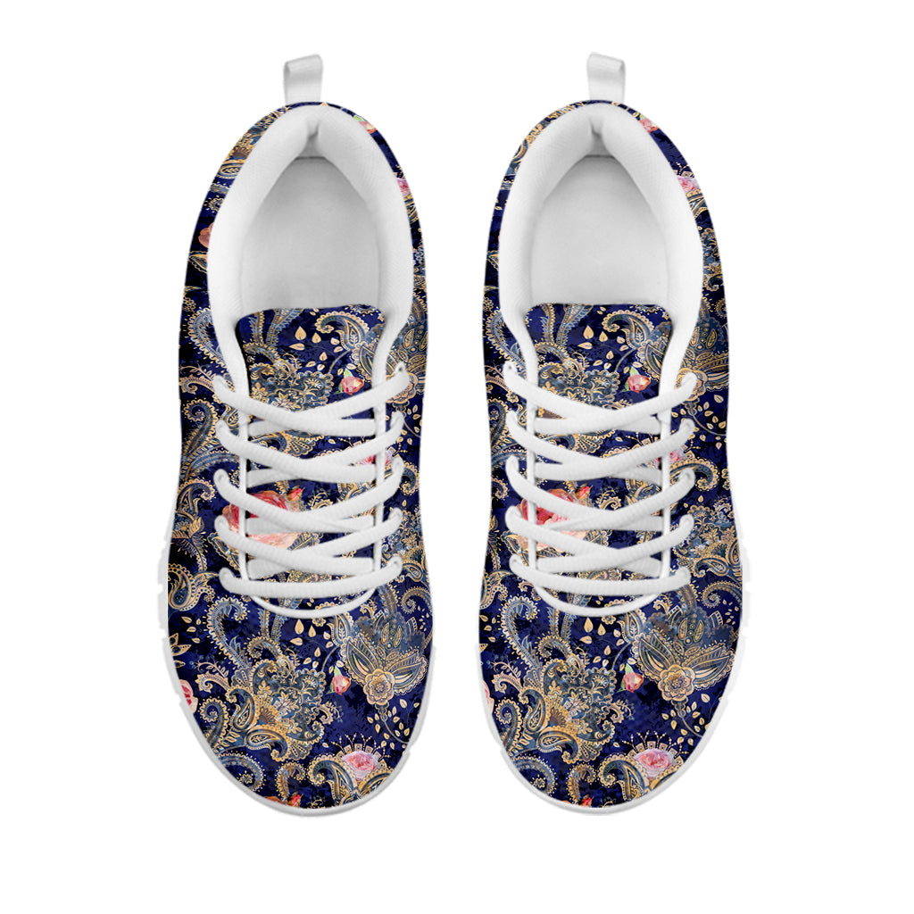 Indian Rose Paisley Pattern Print White Sneakers