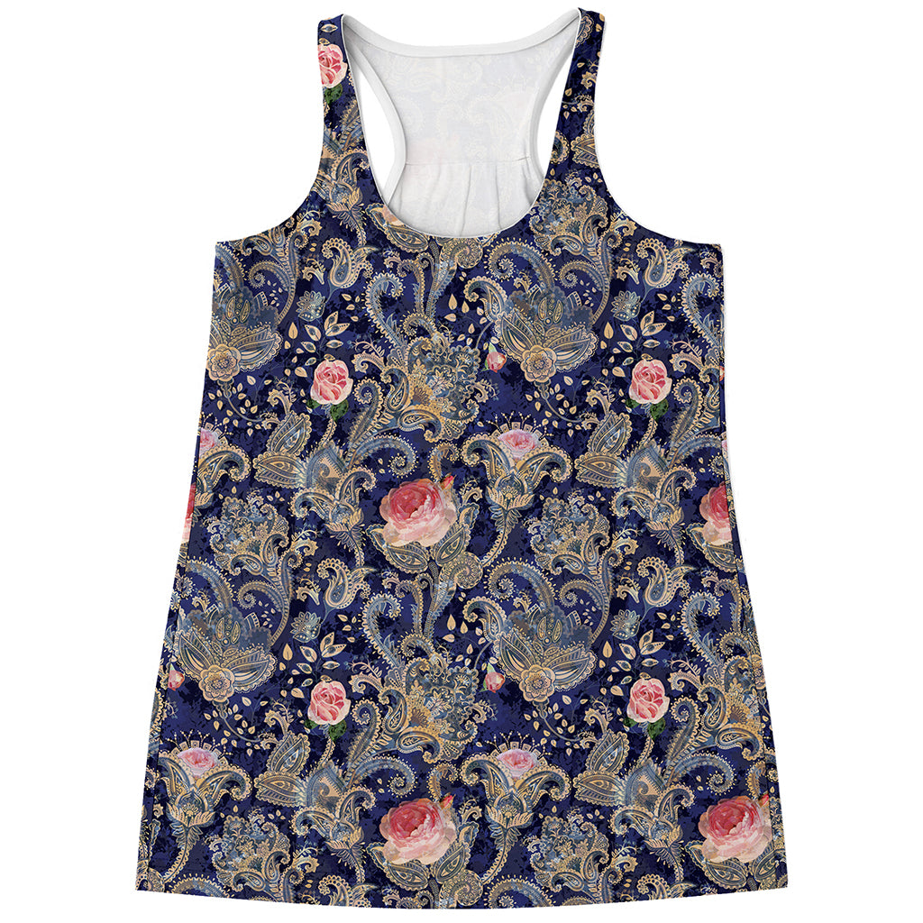 Indian Rose Paisley Pattern Print Women's Racerback Tank Top