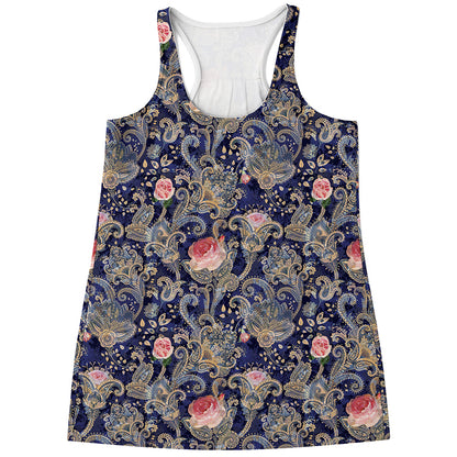 Indian Rose Paisley Pattern Print Women's Racerback Tank Top