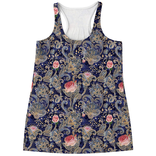 Indian Rose Paisley Pattern Print Women's Racerback Tank Top