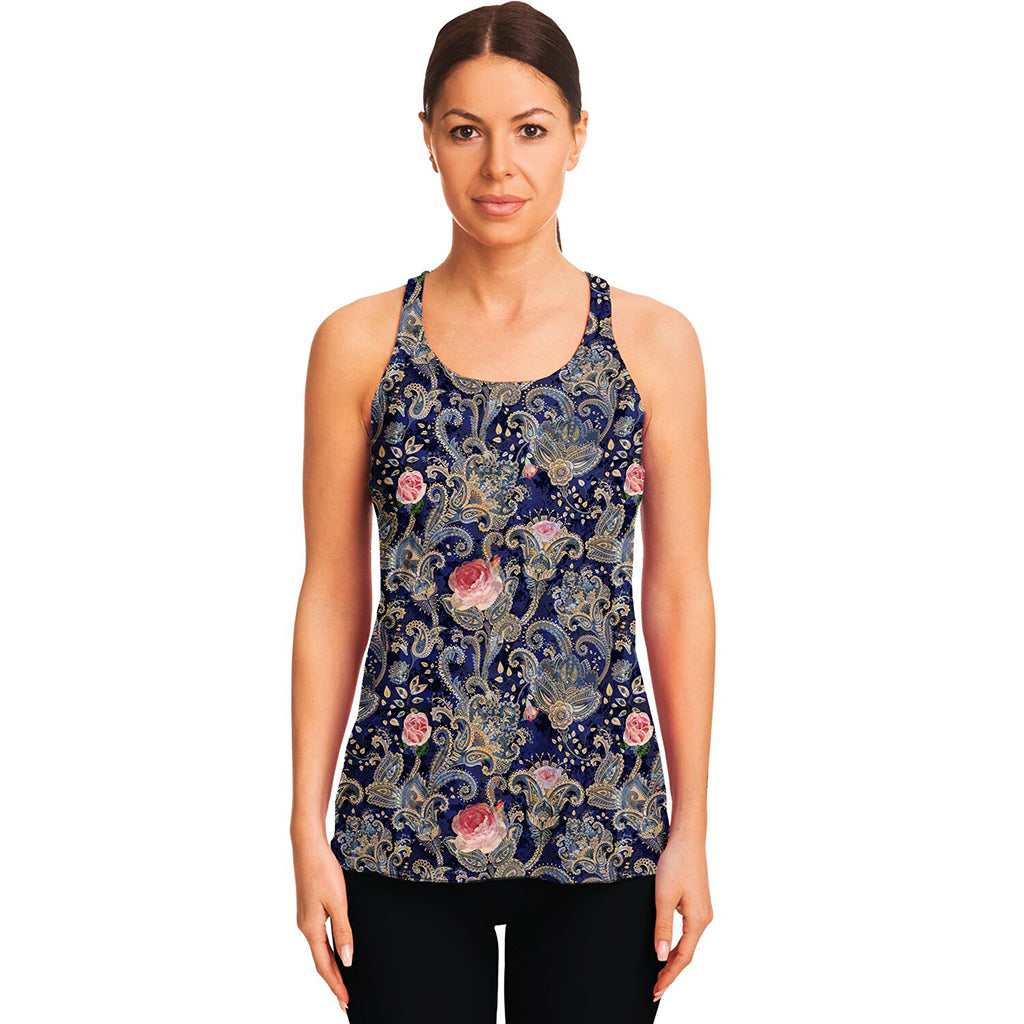 Indian Rose Paisley Pattern Print Women's Racerback Tank Top