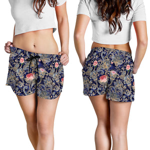 Indian Rose Paisley Pattern Print Women's Shorts