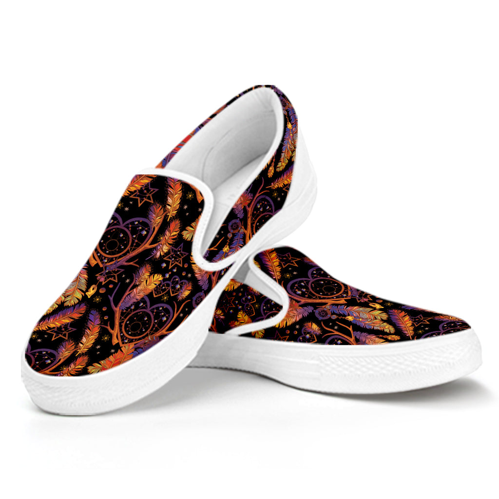 Indian Tribal Dream Catcher Print White Slip On Shoes