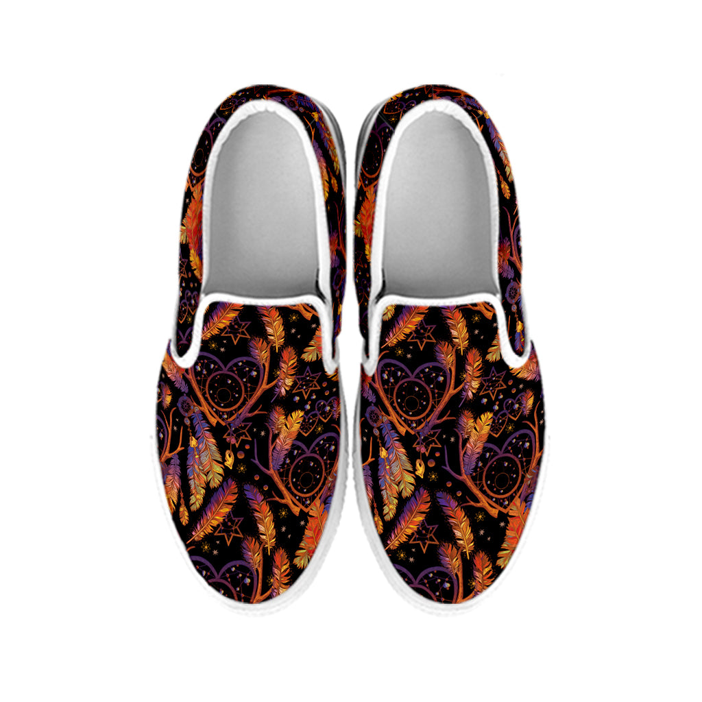 Indian Tribal Dream Catcher Print White Slip On Shoes