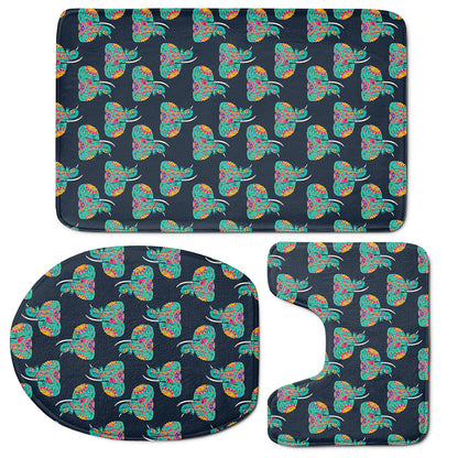 Indian Tribal Elephant Pattern Print 3 Piece Bath Mat Set