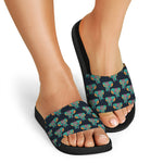 Indian Tribal Elephant Pattern Print Black Slide Sandals