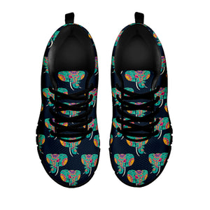 Indian Tribal Elephant Pattern Print Black Sneakers