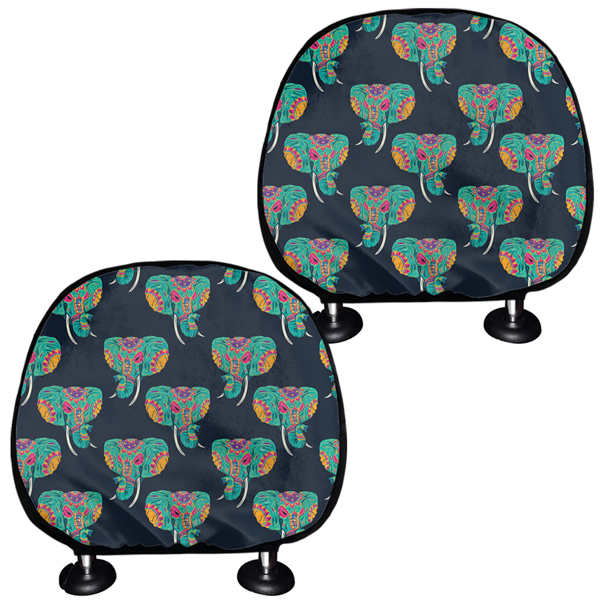 Indian Tribal Elephant Pattern Print Car Headrest Covers