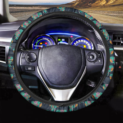 Indian Tribal Elephant Pattern Print Car Steering Wheel Cover