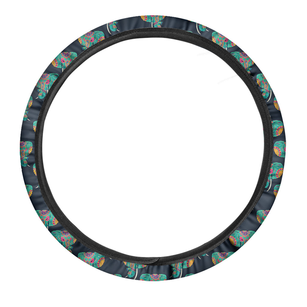 Indian Tribal Elephant Pattern Print Car Steering Wheel Cover