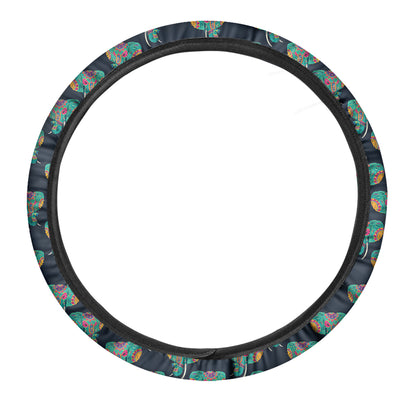 Indian Tribal Elephant Pattern Print Car Steering Wheel Cover