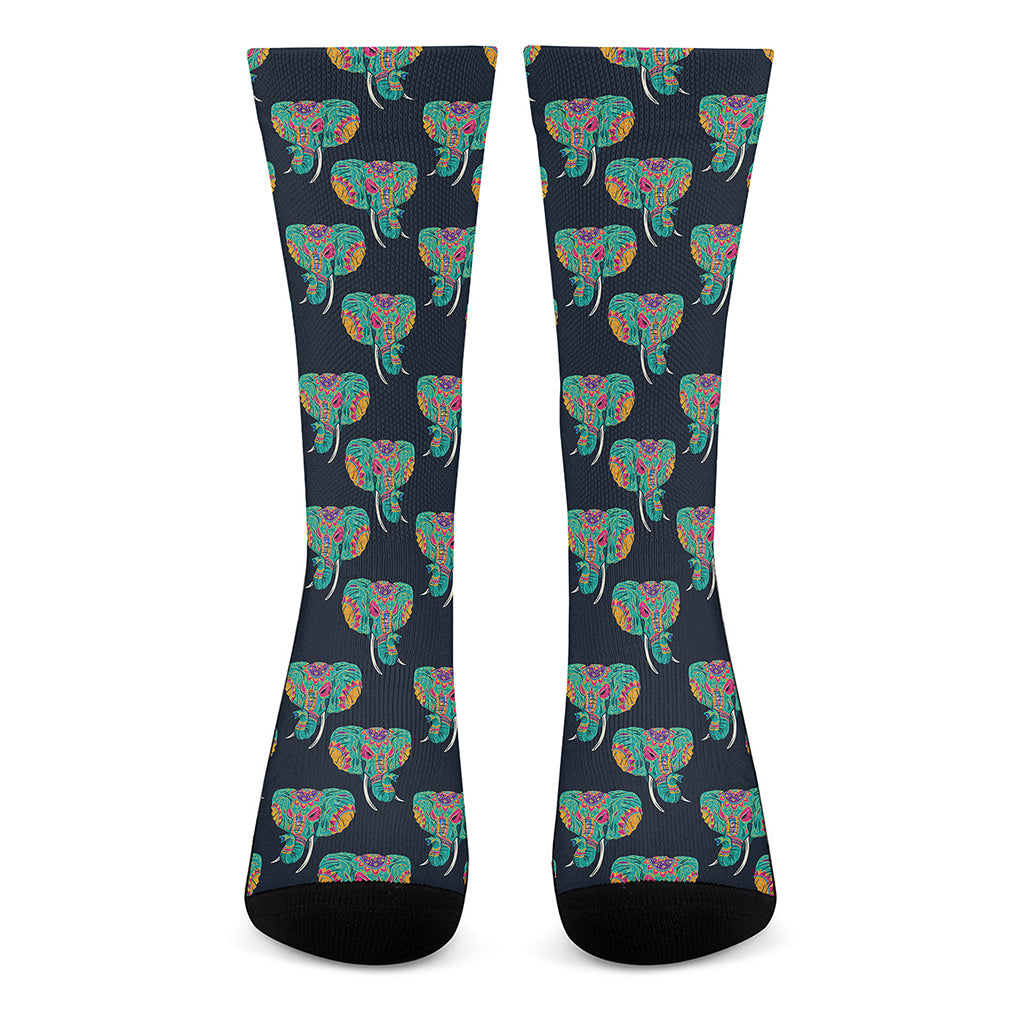 Indian Tribal Elephant Pattern Print Crew Socks