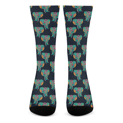Indian Tribal Elephant Pattern Print Crew Socks