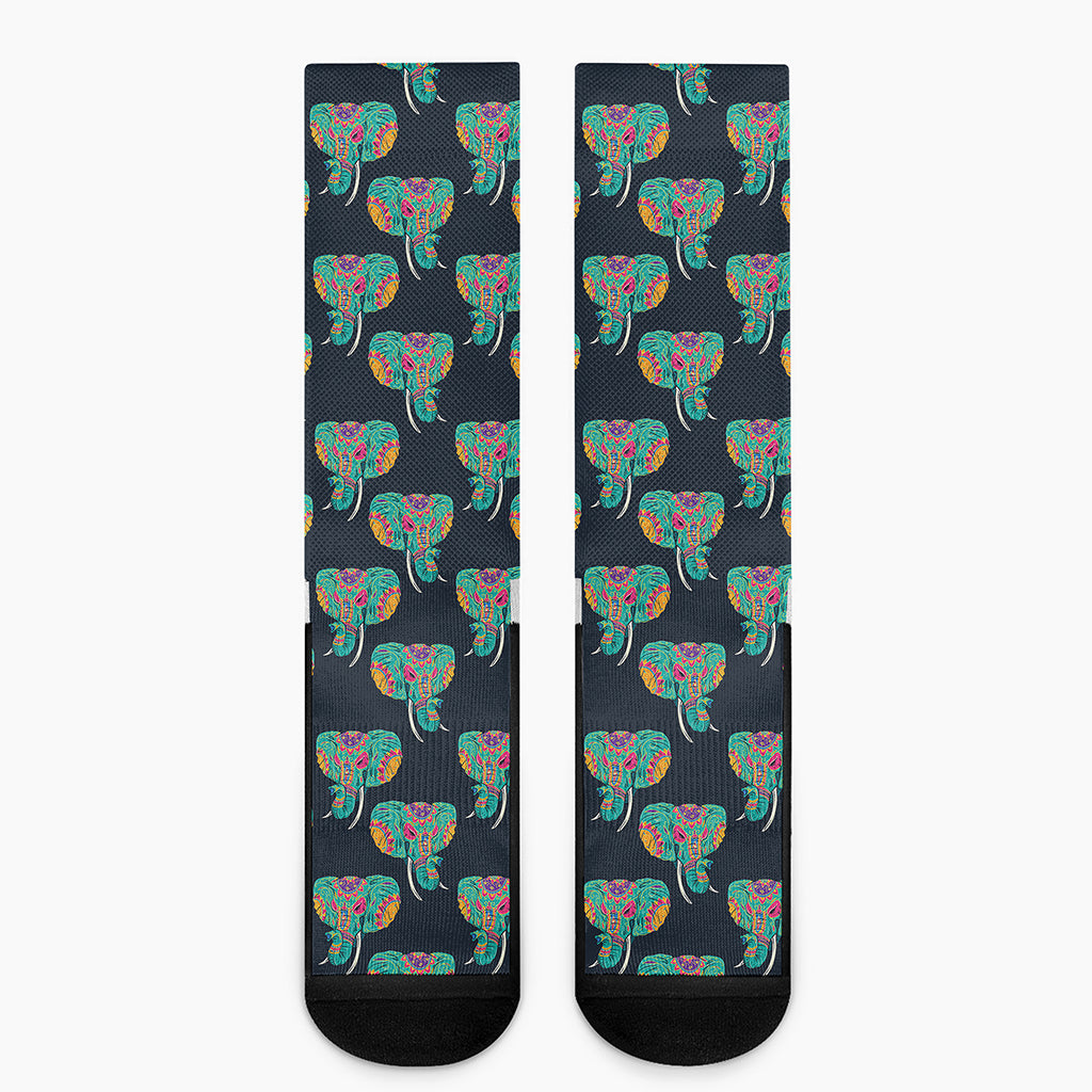 Indian Tribal Elephant Pattern Print Crew Socks