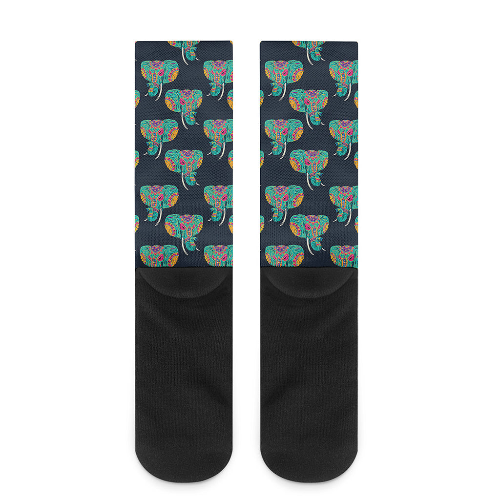 Indian Tribal Elephant Pattern Print Crew Socks