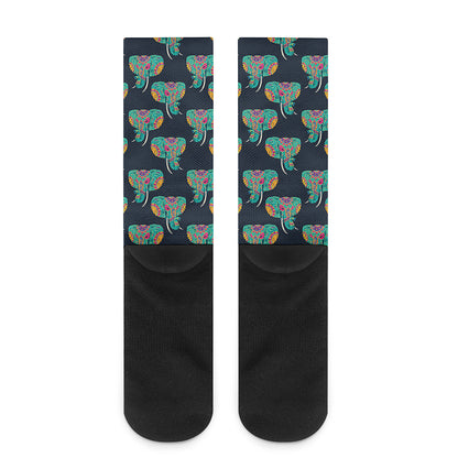 Indian Tribal Elephant Pattern Print Crew Socks