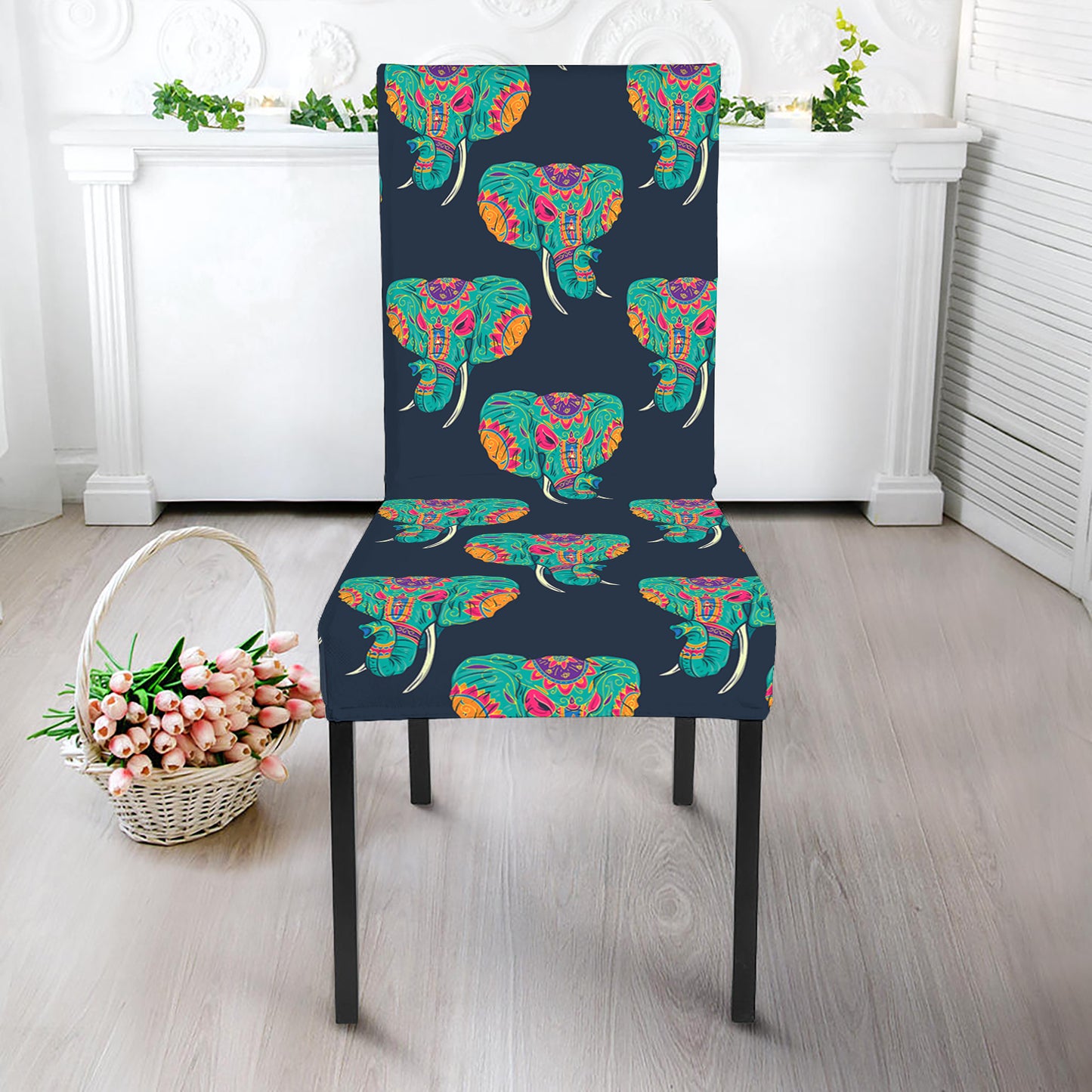 Indian Tribal Elephant Pattern Print Dining Chair Slipcover