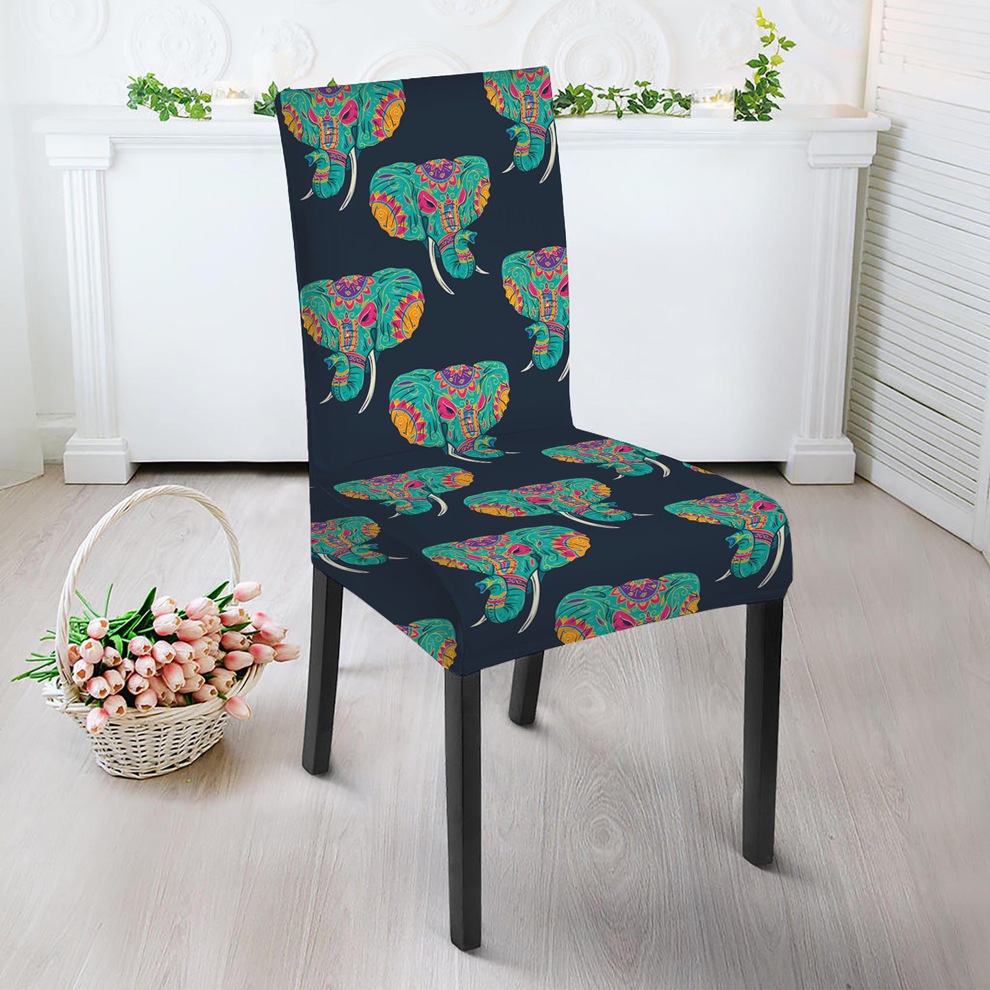 Indian Tribal Elephant Pattern Print Dining Chair Slipcover